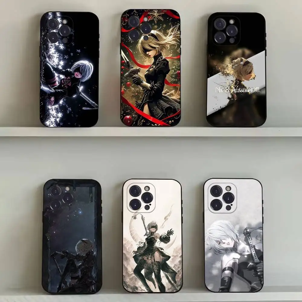 

NieR A- Automata 2B Phone Case For iPhone 16,15,14,13,12,11,Pro,Max,Plus,X,XS,SE4,E,Mini,Soft Black Case