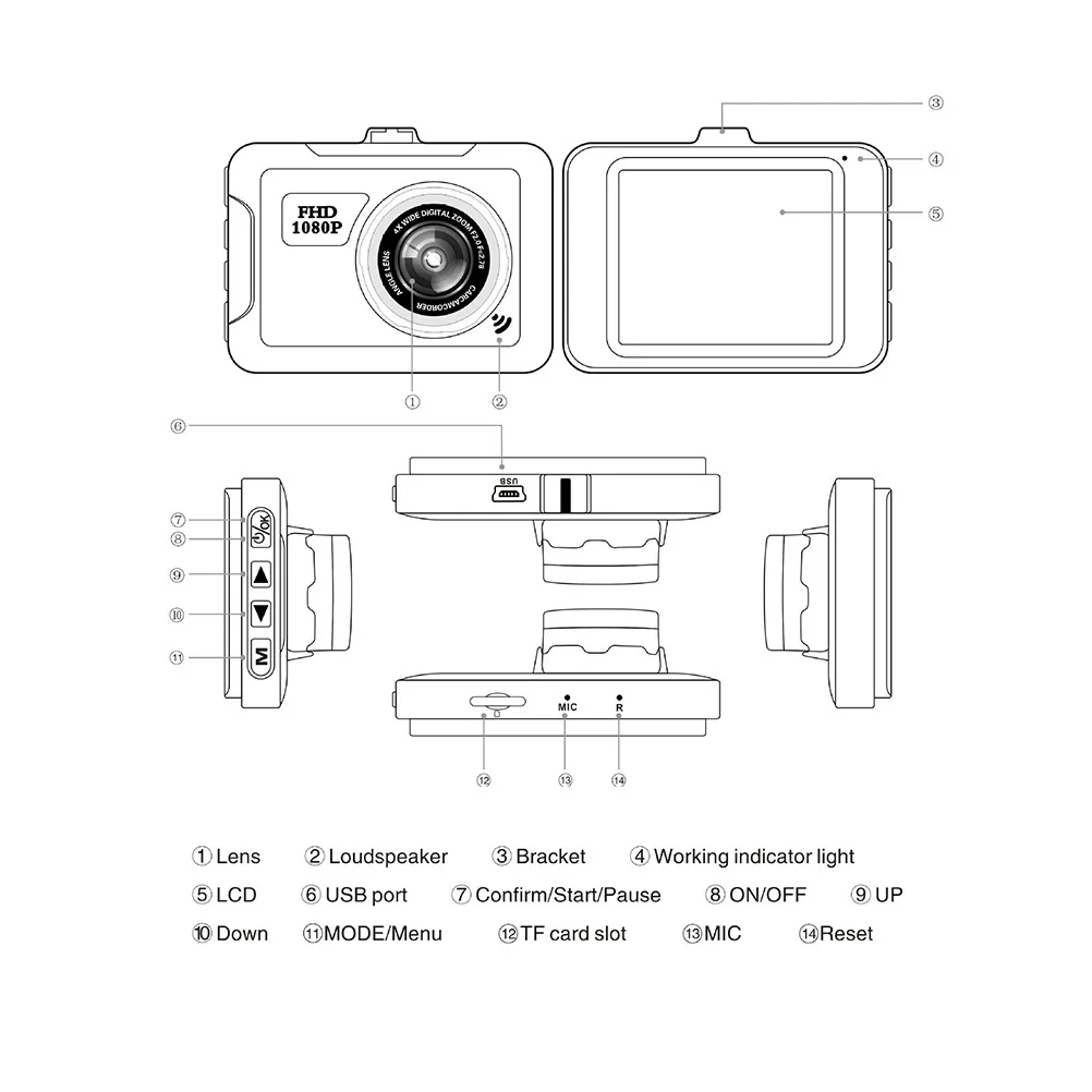 

1080P Dash Wide Angle Car Superb Night Vision Parking Monitor Loop Recording Car Dash Cam Camera Camera Recorder