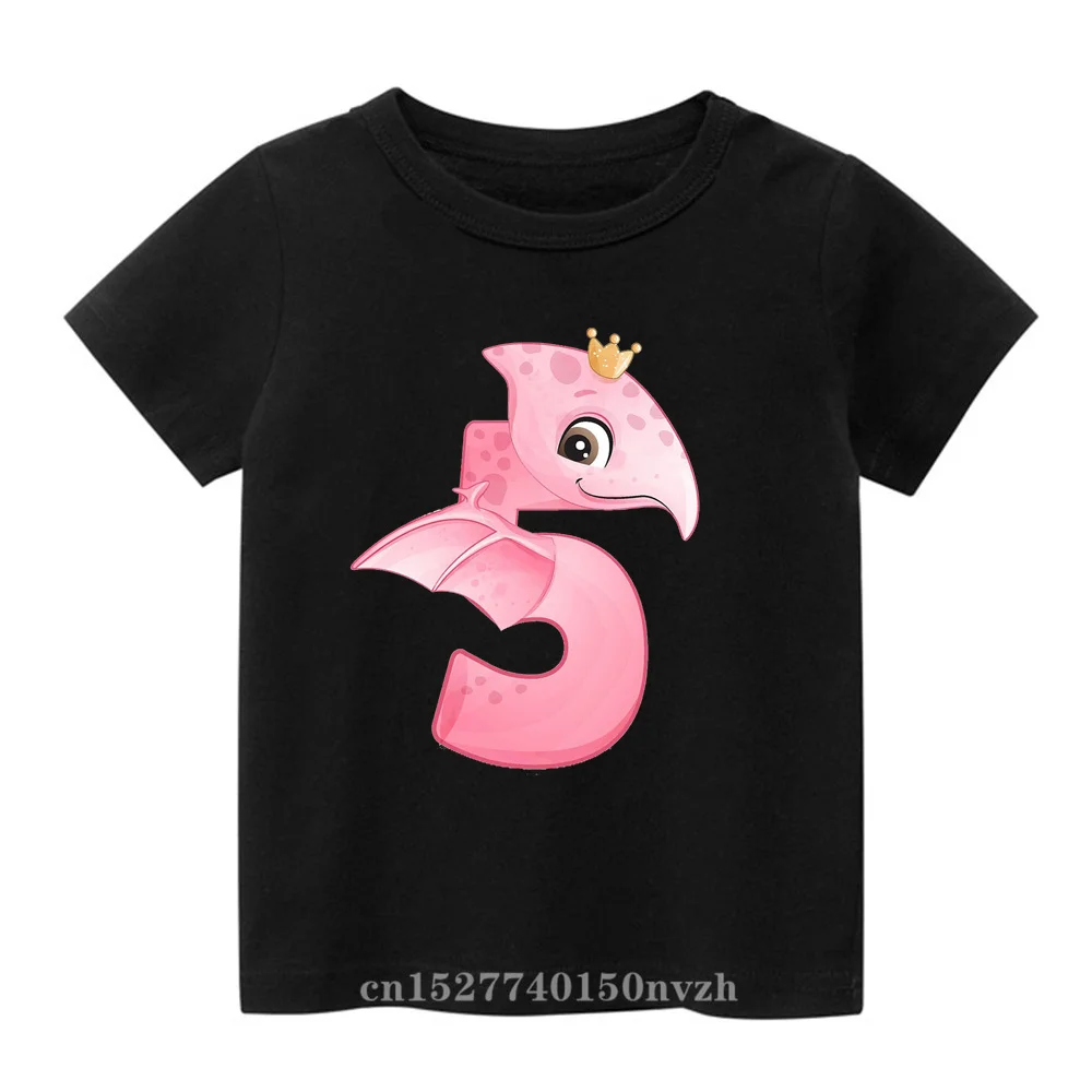 Kawaii Dinosaur Head Birthday Number 1-9th Black Children T-shirt Kid Cute Party Gift Present Clothes Baby Family Group Tops Tee