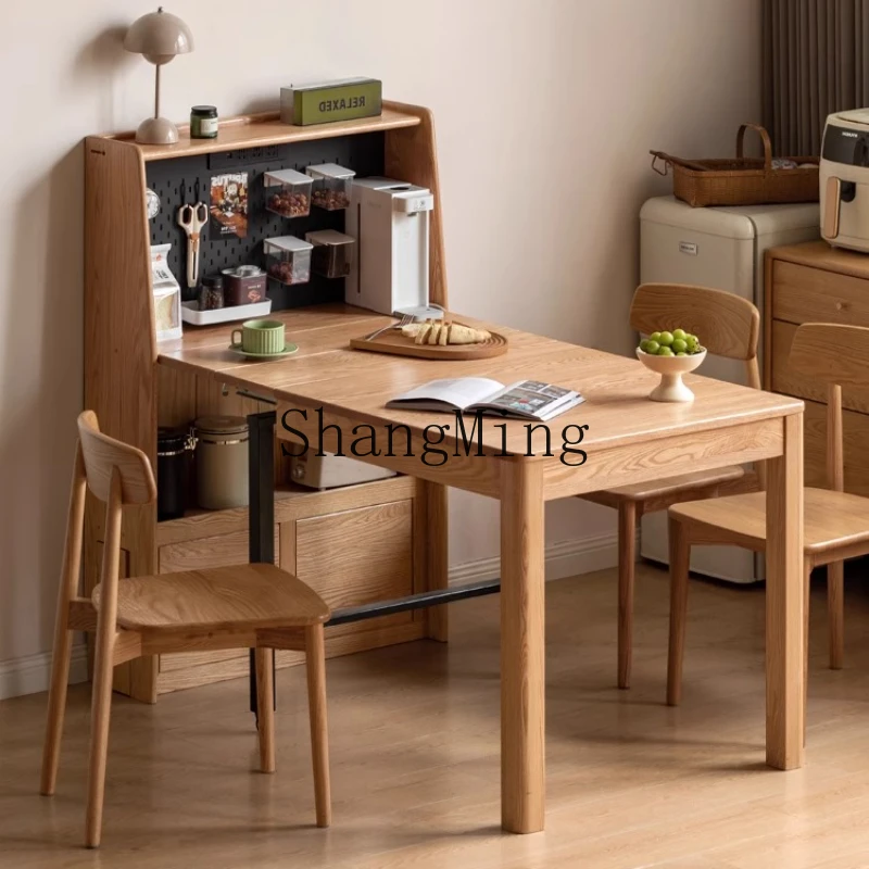 

SM solid wood premium dining side cabinet integrated oak retractable home dining table restaurant dining table