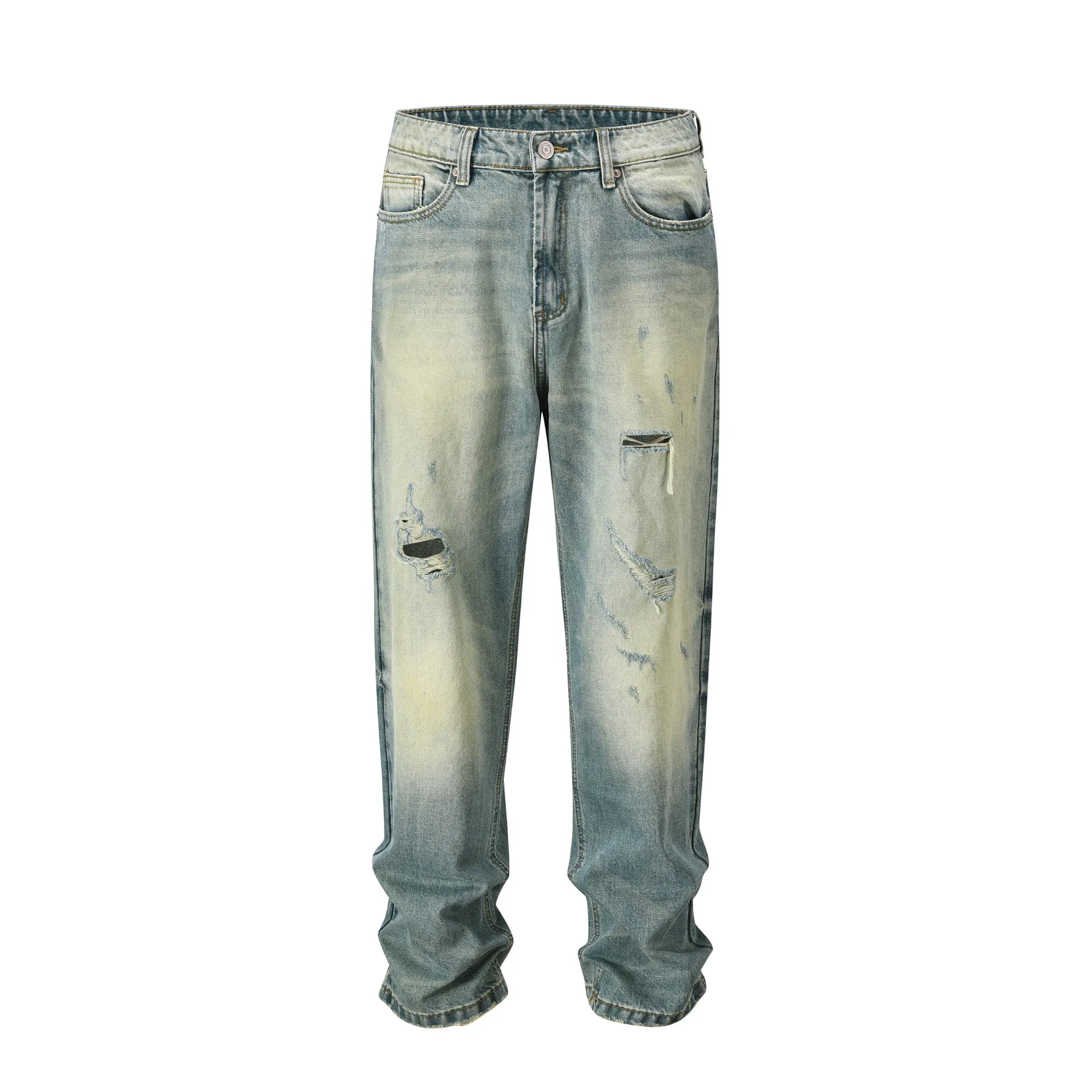 

men vintage wash distressed jeans baggy fit