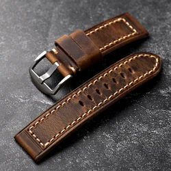 Vintage Men Leather Strap Oily Vintage First Layer Cowhide 20 21 22 23 24MM Adaptable Bronze Watch Bracelet Thickened