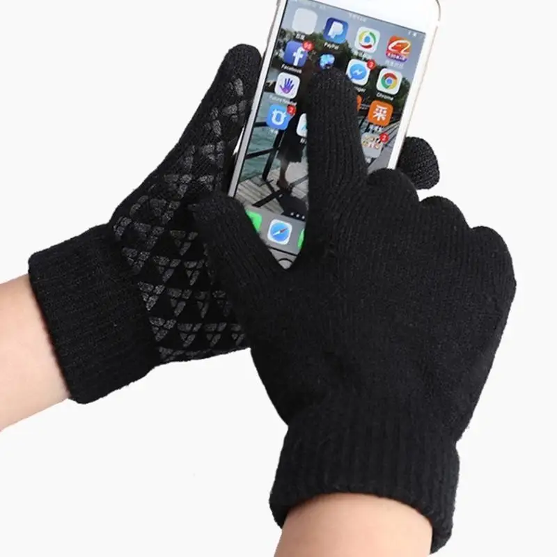 

39BD Winter Warm Gloves Anti-Slip Thermal ScreenTouch Knit Gloves Breathable Stretchy Elastic Cuff Gloves Men Adult Accessory