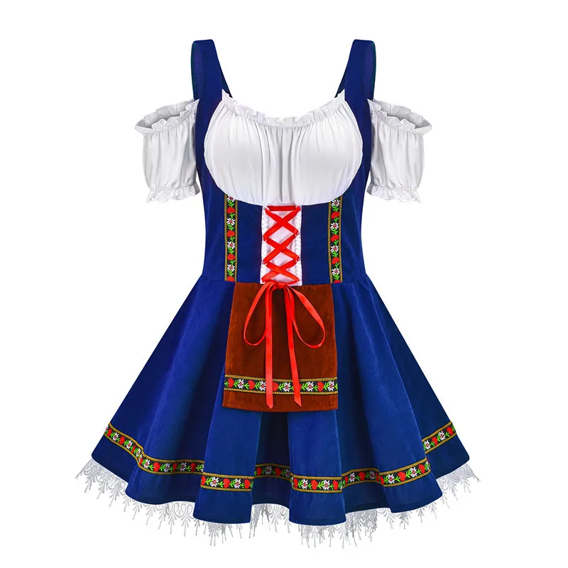 2022 Dames Oktoberfest Meid Cosplay Kostuum Duits Traditionele Festival Strapless Splicing Jurk Bier Meisje Kostuum