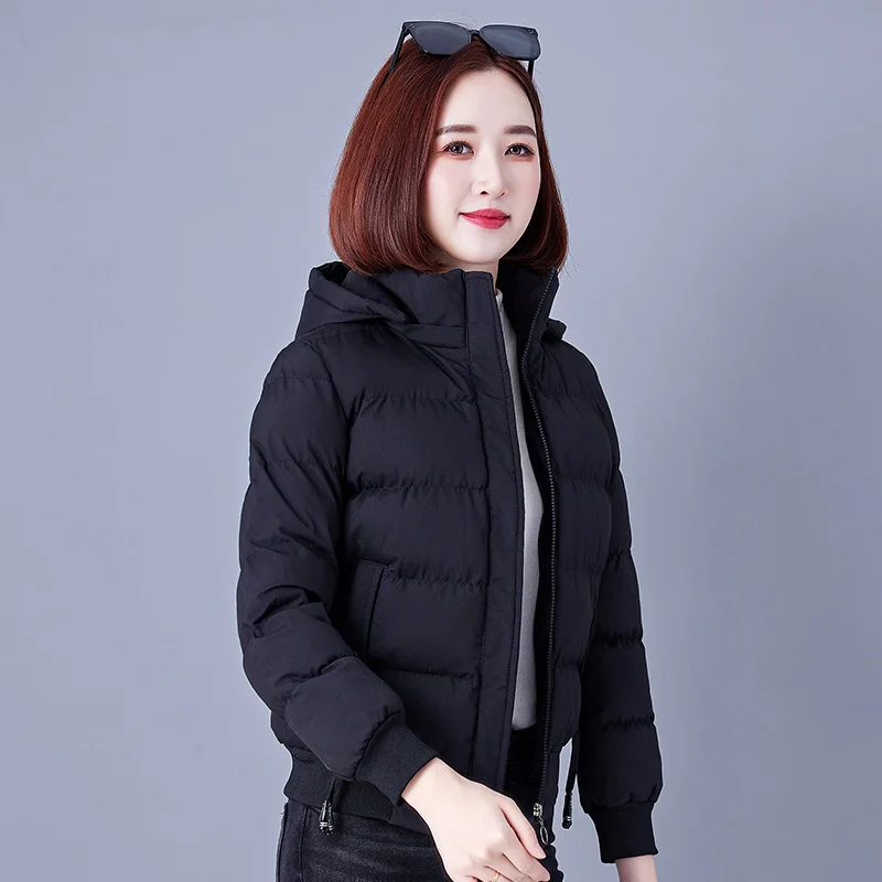 New Winter Women'S Casual Short Down Cotton Jacket Lady Korean Version Fashion Versatile Detachable Hood Thickened Warm Coat