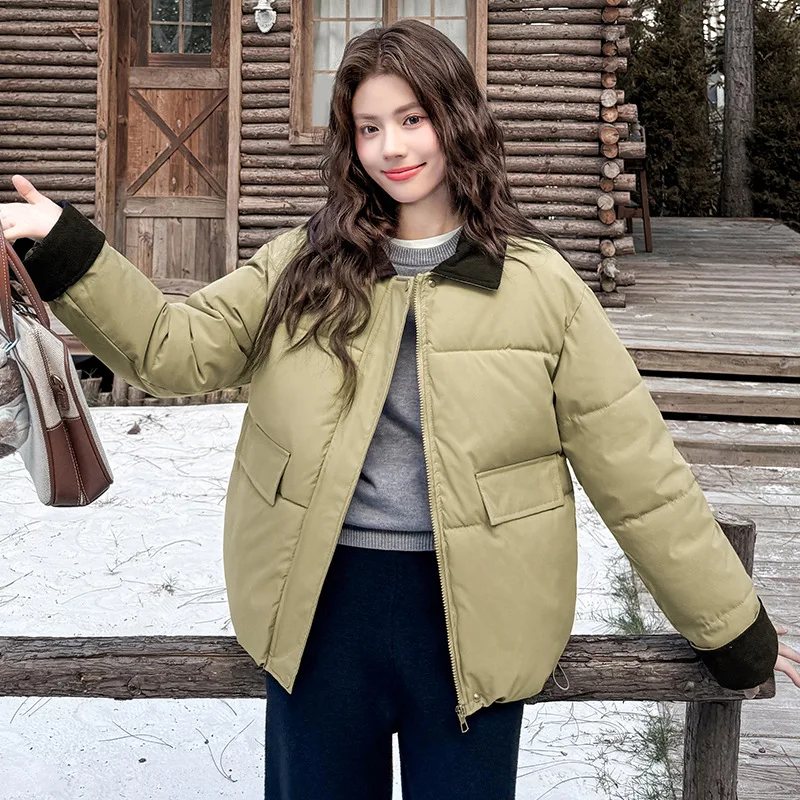 الشتاء سروال قصير المرقعة أسفل معطف القطن المرأة الكورية التباين اللون التلبيب مبطن سترة امرأة موضة زمم سترات سترات #4