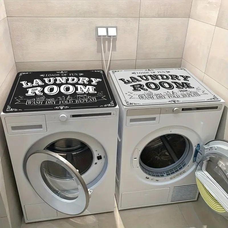 VIKAMA Vintage Laundry Room Letter Print Washing Machine Top Mat Waterproof Non Slip Dryer Dust Farmhouse Laundry Decor Pad