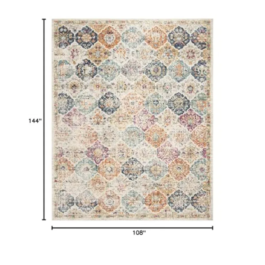 Madison Collection Area Rug - 9' x 12', Cream Multi, Boho Chic Distressed Design, Non-Shedding Easy Care, Ideal for High Traffi