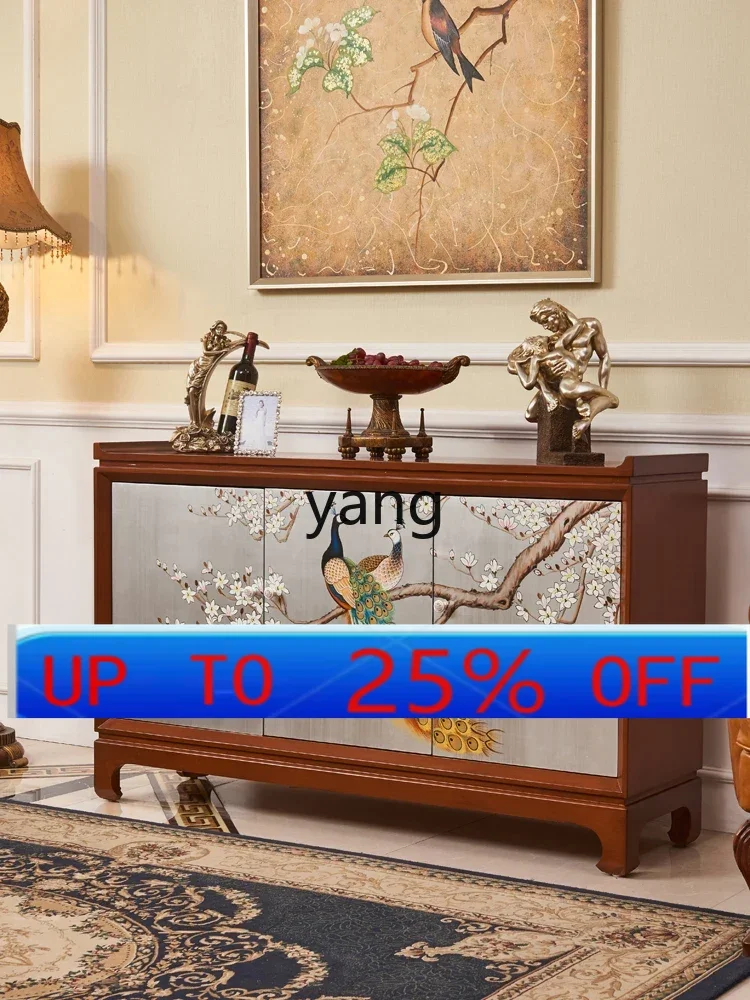 

Lmm painted peacock living room dining side cabinet entry new Chinese walnut mahogany solid wood porch decoration