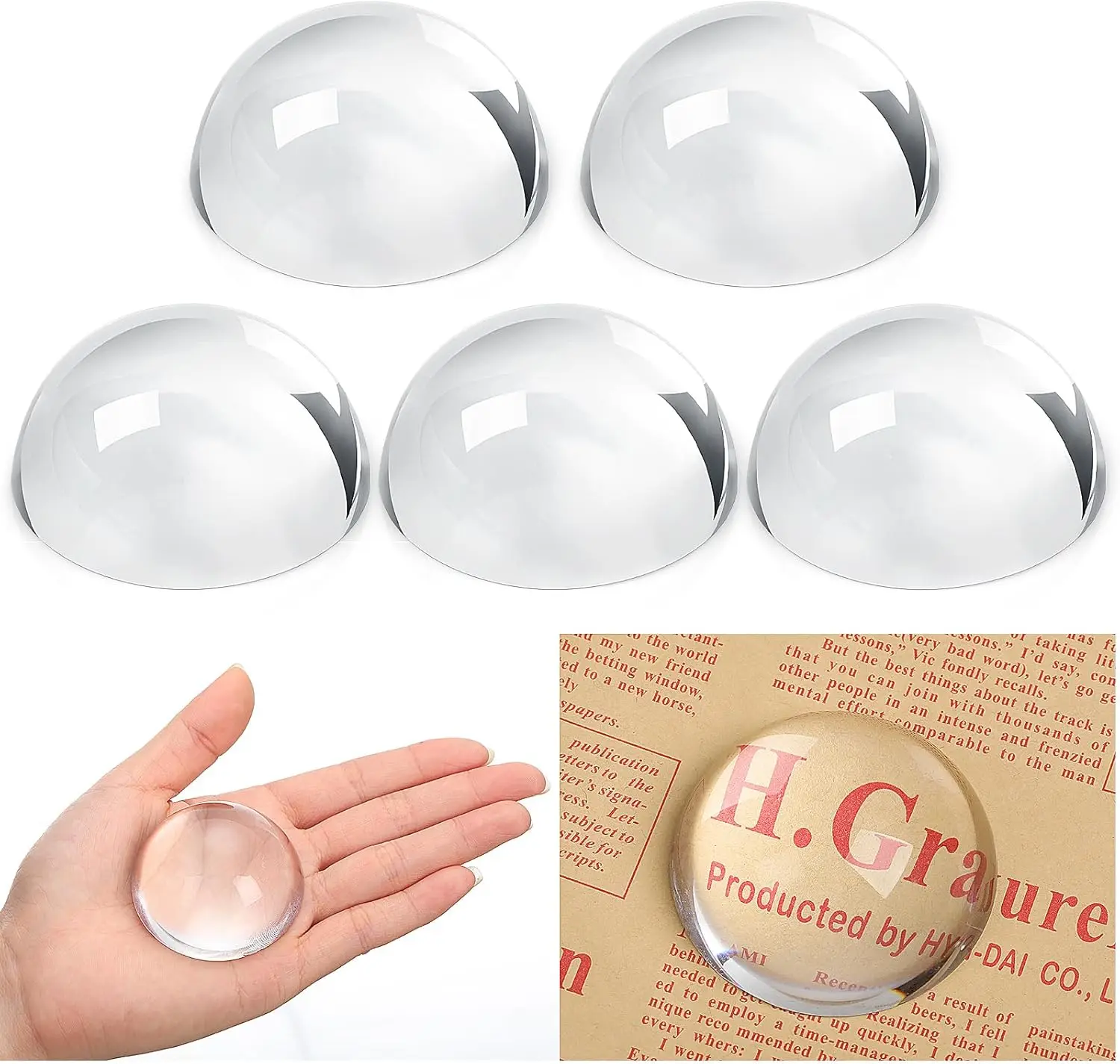 2.4Inch Crystal Magnifier Paperweight Glass Dome 60MM Crystal Half Ball Sphere Lens for Photography Decoration Reading Aid