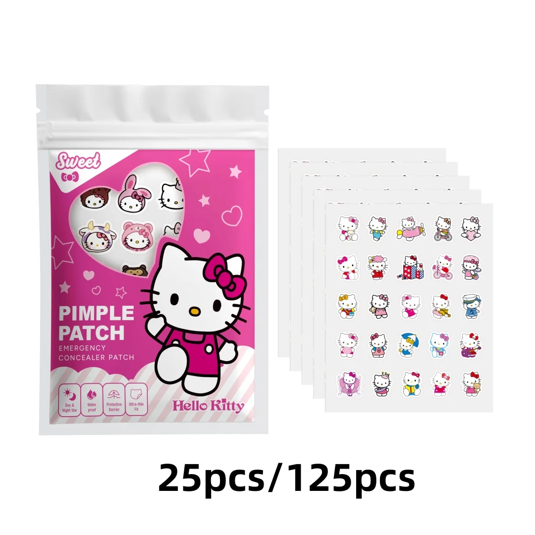 25/125PCS Autocollants anti-imperfections Hello Kitty, Patchs hydrogel pour l'acné pour peaux sensibles