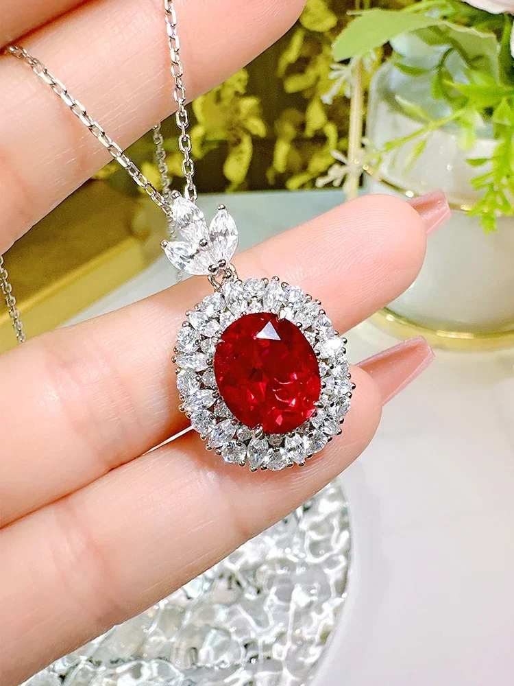 Fashion Luxury Red Diamond 925 Sterling Silver Pendant Set with High Carbon Diamond Wedding Jewelry Wholesale for Women