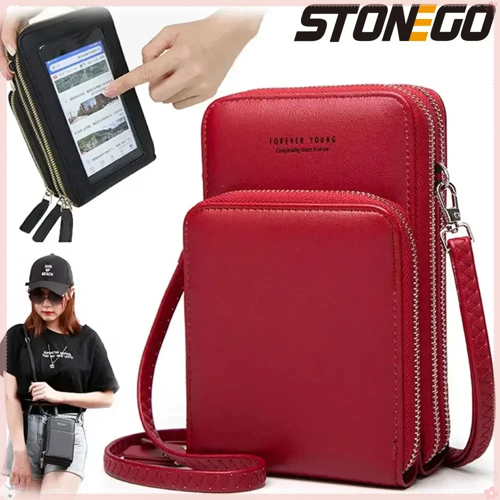 Fashion Women Touch Screen Mobile Wallet Card Bag Shoulder Messenger Case