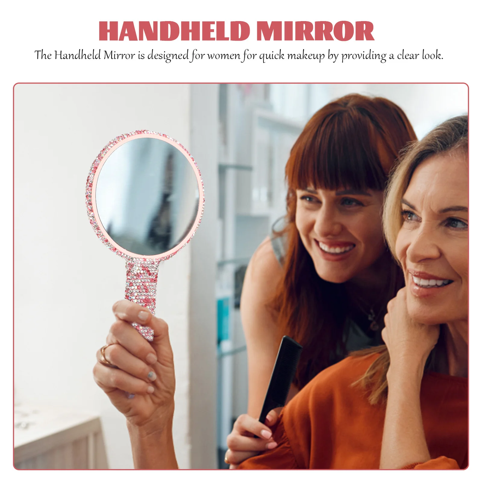 

Handheld Rhinestone Makeup Mirror Chic Small Decorative Mirror for Women Girls Portable Travel Vanity