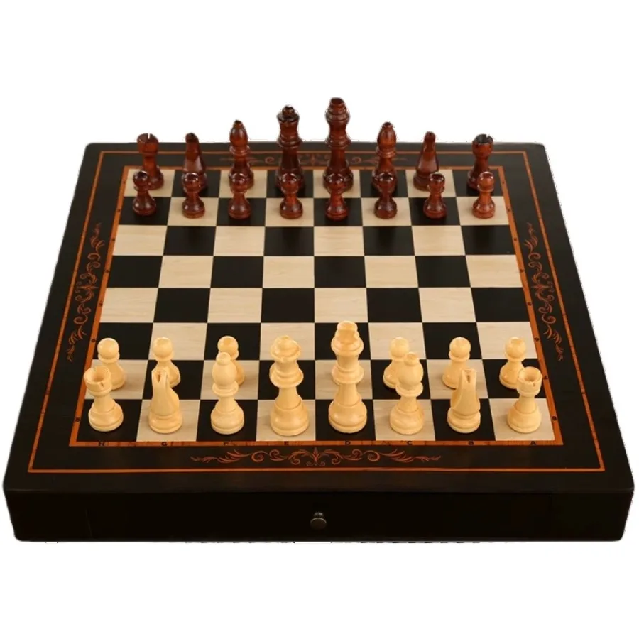 24cm/9.45inch Wooden Chess, High-Grade Solid Wood, Drawer Board, Strategy Family Game, Perfect Gifts