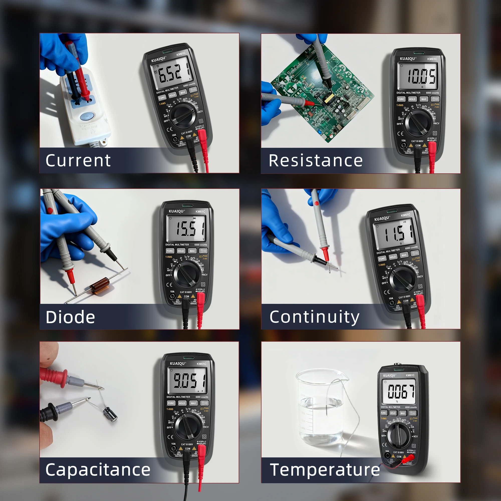 KUAIQU KM61C Digital Multimeter 6000 Counts Smart Professional Tester 600V 10A True RMS Auto Range AC DC Ohm Hz Capacitance