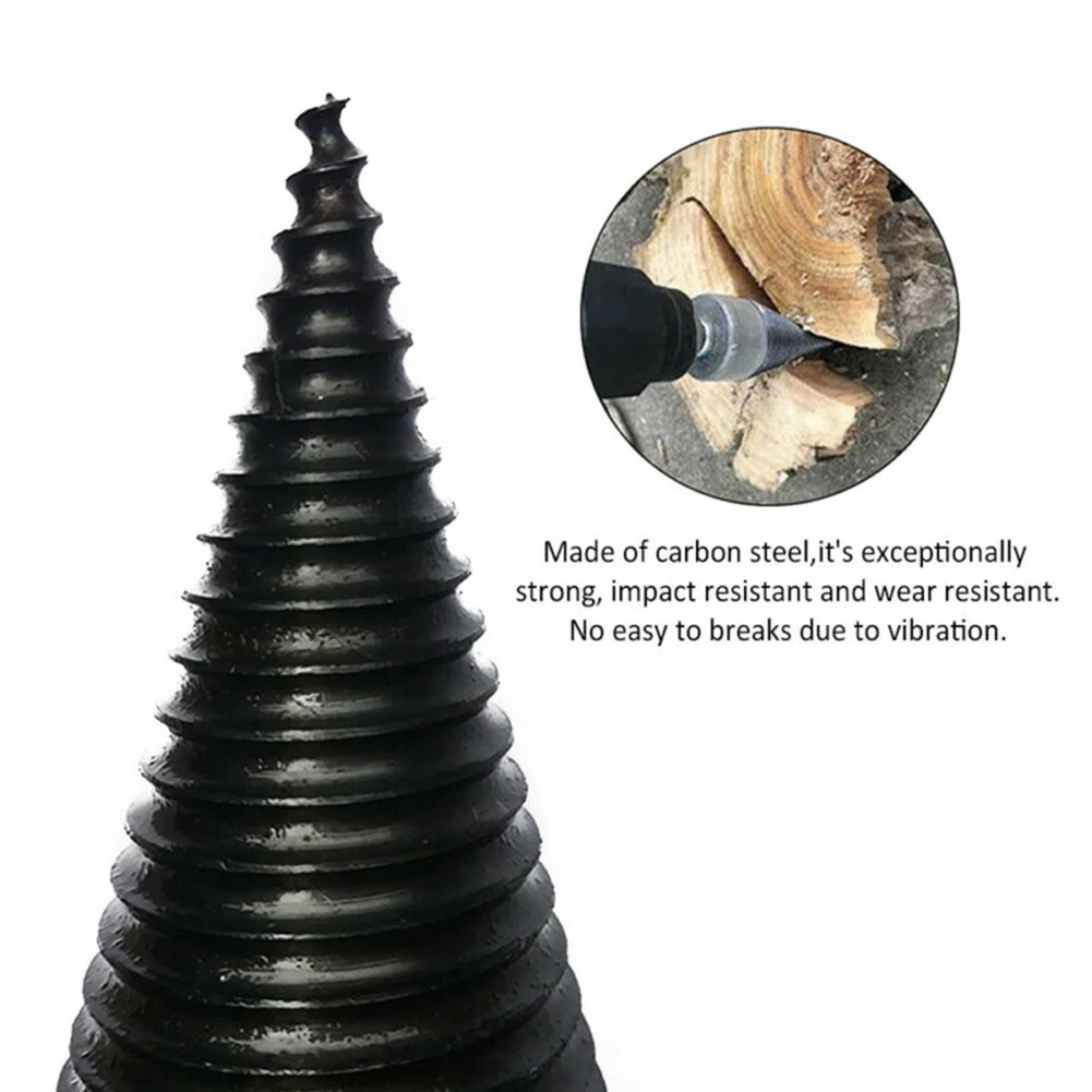 4pcs Firewood Drill Bit Log Screw Set Splitter Splitting Tool With Handle Carbon Steel Driver Garden Outdoor New