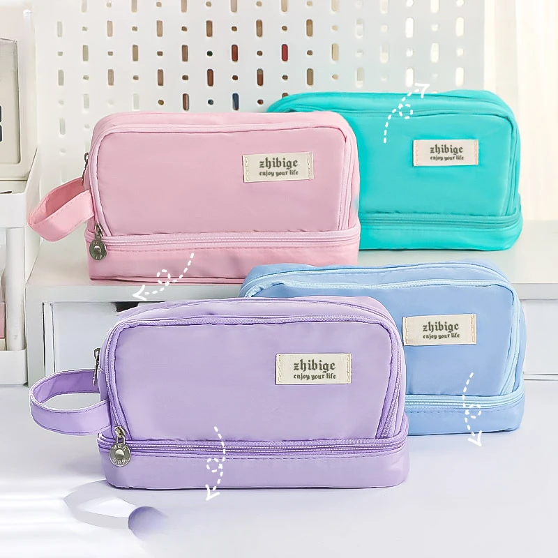 Macaron Pencil Case Double layer Large Capacity pencil bag Cute Back to School Stationery Supplies Schools & Offices