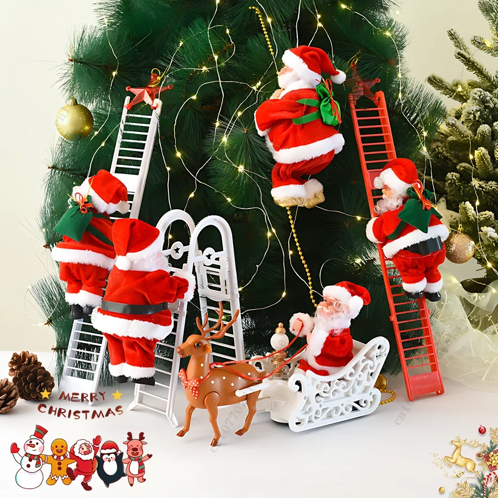 Escalera eléctrica trepadora de Papá Noel, decoración navideña, figura de cuentas, regalo de vacaciones para niños, patio al aire libre, tienda, decoración de fiesta