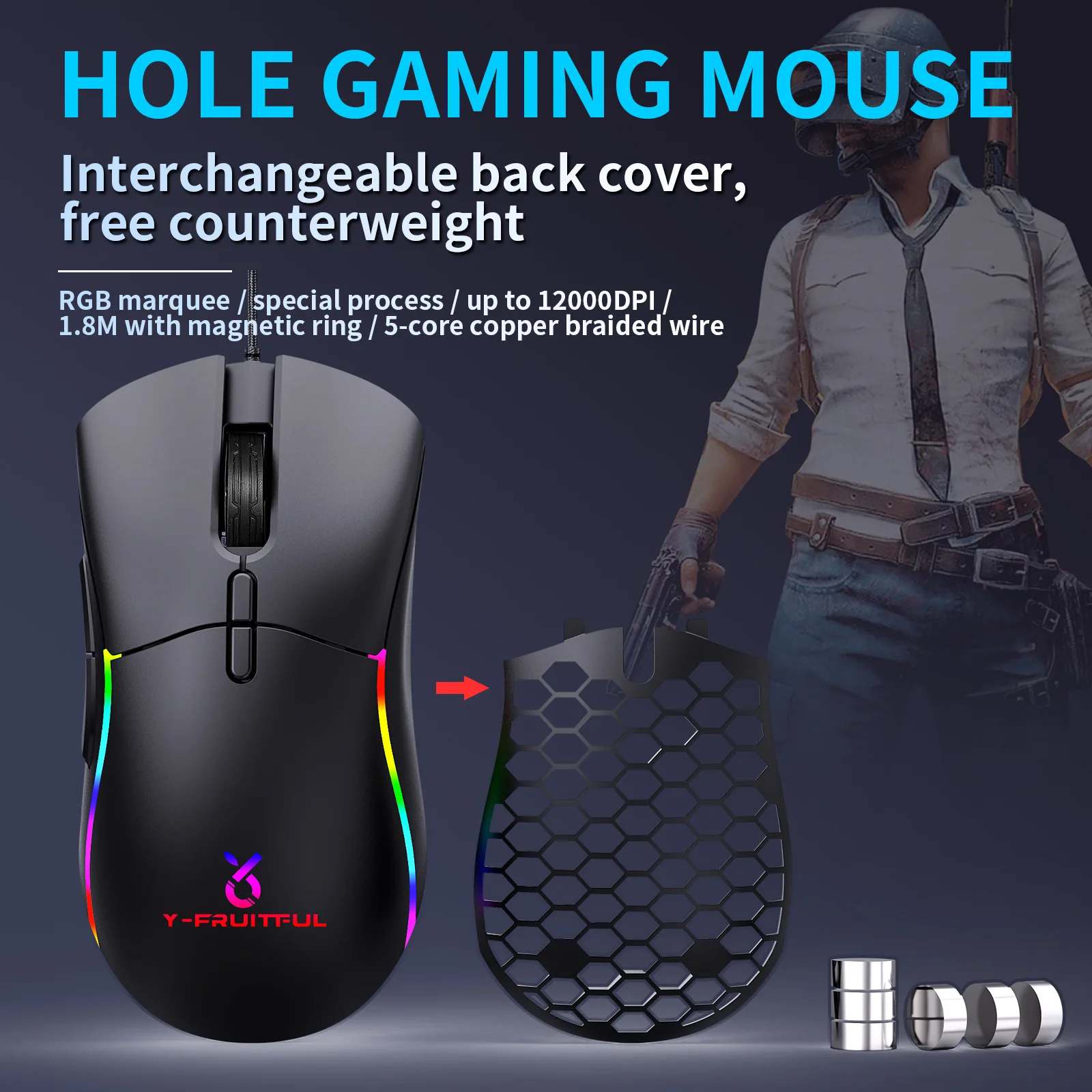 12000DPI Adjustable RGB Backlit Wired Gaming Mouse Programmable Mute Button Ergonomic USB HoneycombGamer Mouse For PC Laptop