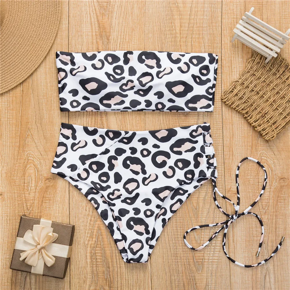 Sexy Bikini 2025 White Bathing Suit High Waist Swimsuit Solid Beachwear Adjust Bottom Swimwear Women Hot Bandeau Pads