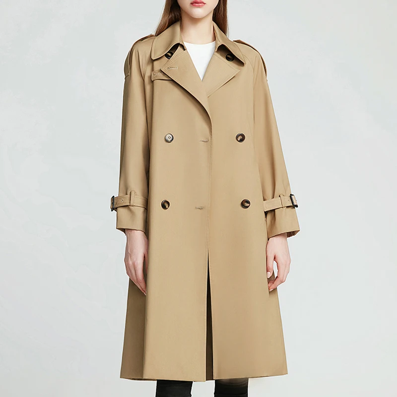 Stylish Over-the-Knee Women's Trench Coat – High-Quality British Design Rain-Resistant