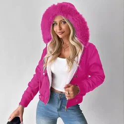 Women Autumn Winter Cotton Jacket Button Solid Color Zippers Pockets Hooede Casual Fashion Warm Comfortable Regular Standard Fit