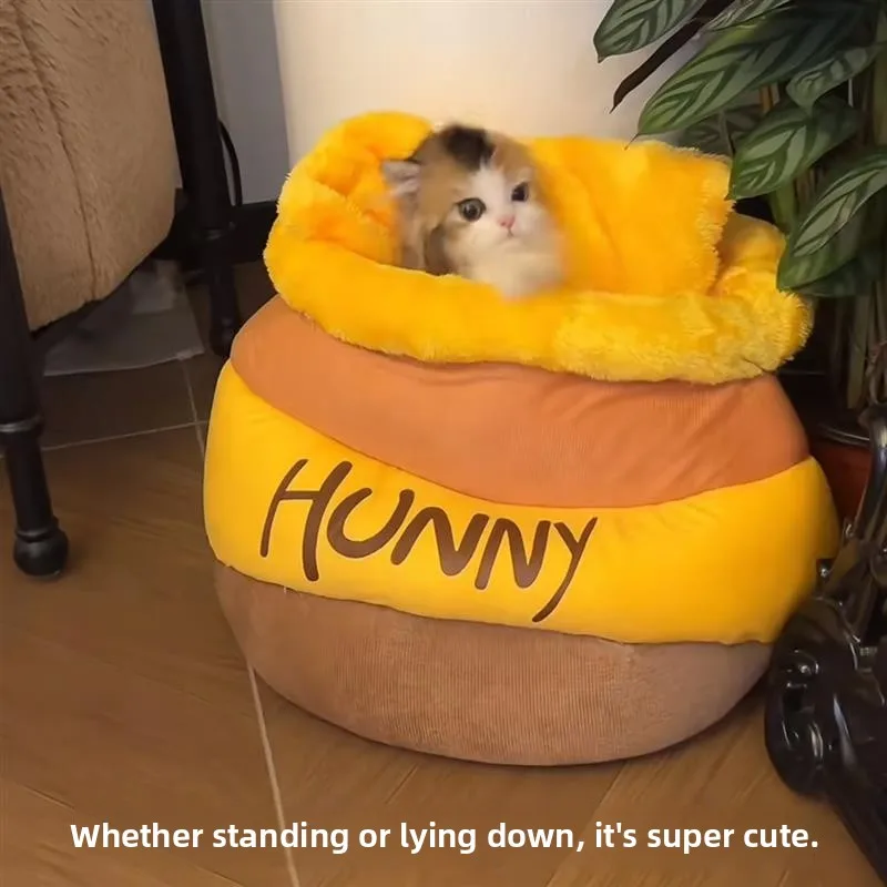 

Thiened f-Closed Honey Bear Bed Sp Bag Detachable Waable Pet House Winter Warm Cozy Donut aped Nest