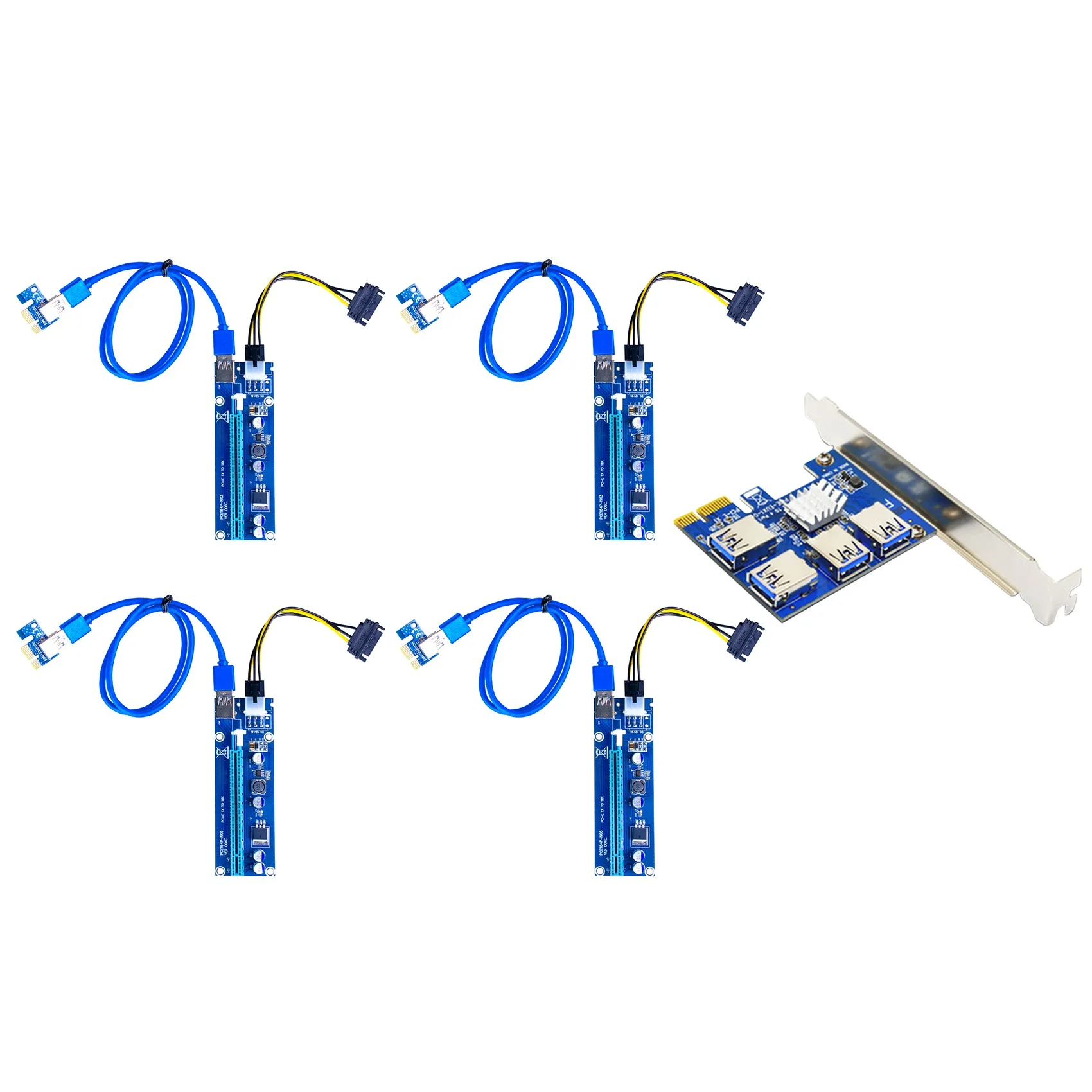 

PCI-E Expansion Card Set One for Four PCI-E 1X to PCI-E 16X 4XUSB3.0 PCI-E Graphics Card Extension Cable for BTC Mining