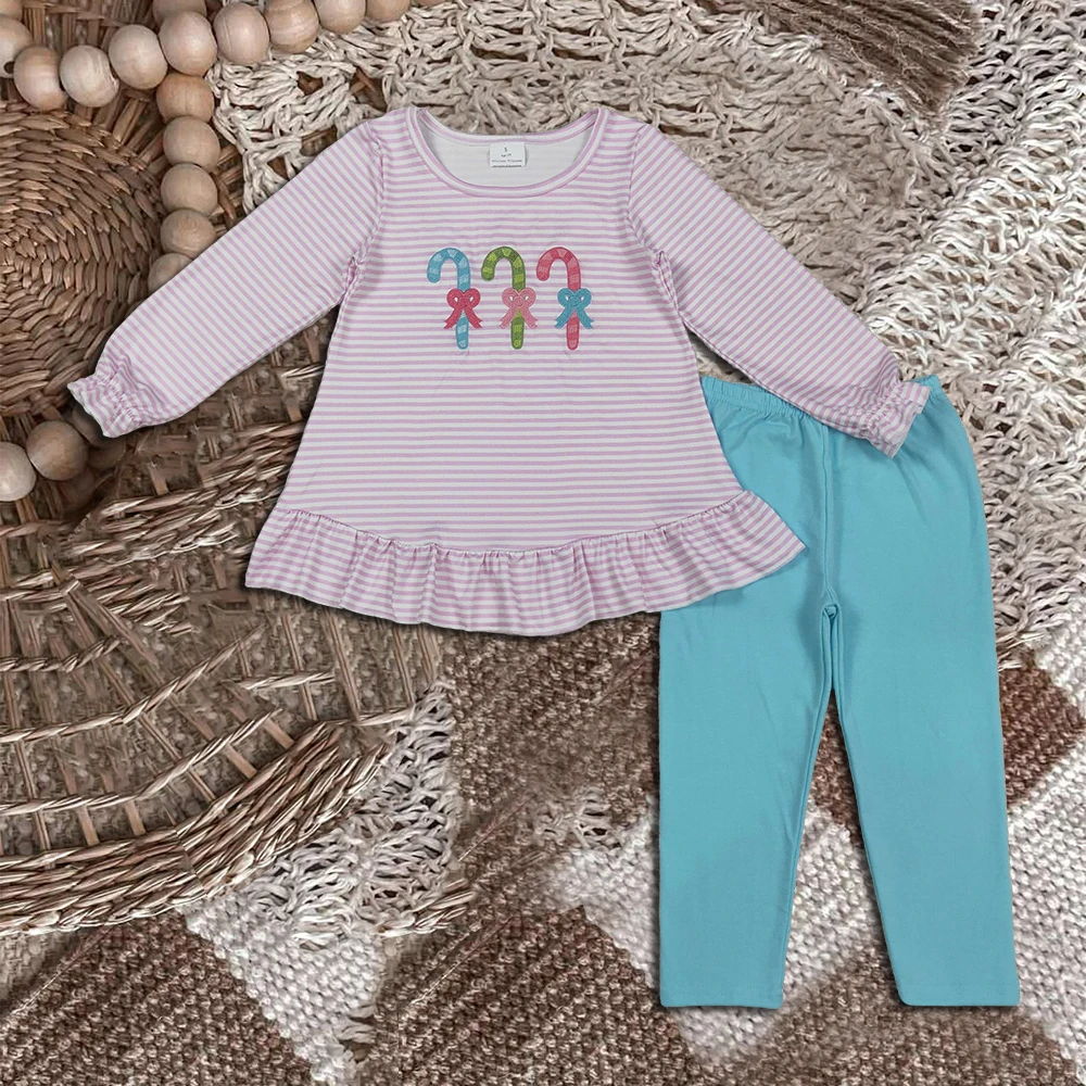 

z823-07 GLP2468 Wholesale kids clothes Christmas embroidery long sleeve pant set boutique Children clothing baby girl clothes