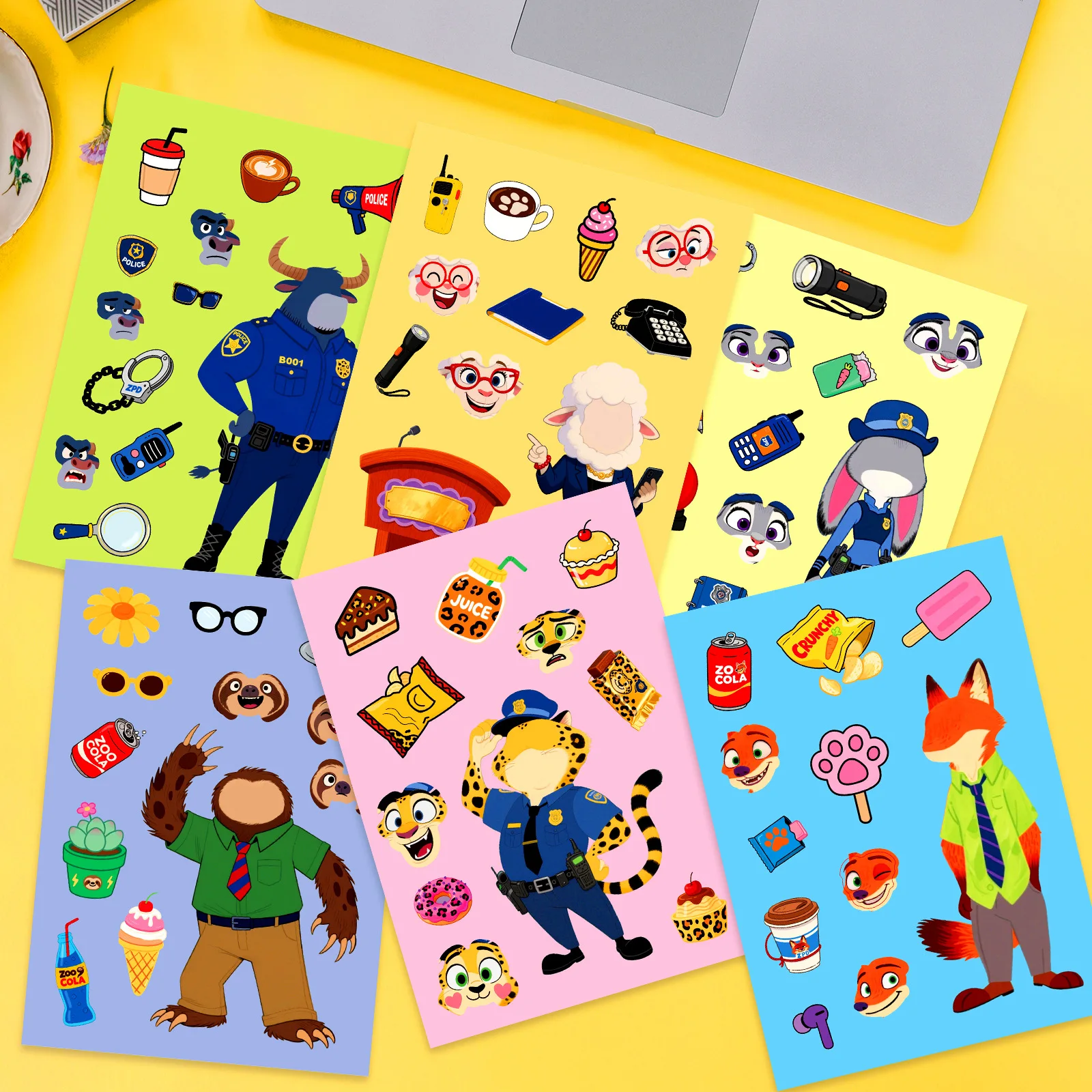 

6sheets Cute Cartoon Puzzle Judy Stickers Make A Face Children DIY Assemble Jigsaw Decals Kids Theme Party Gifts