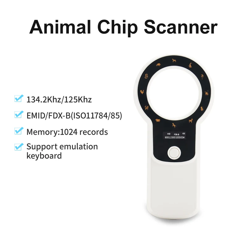 Animal Tag Chip Scanner 134.2Khz Animal Chip Reader FDX-B Microchip Glass Tube Tag Reader Scanner for Dog Cat