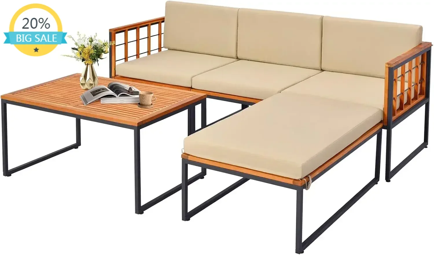 

Бестселлер: Комплект садовой мебели из 5 предметов, секционный набор из акации, удобные подушки для сидений и спинок, уличные деревянные кресла для отдыха