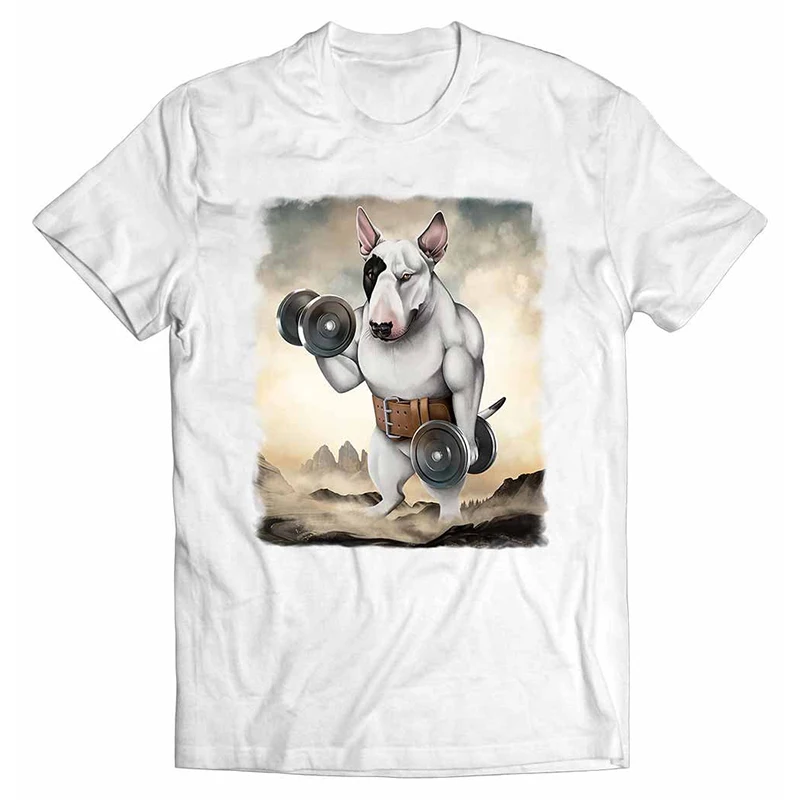 Funny Bull Terrier Dog Cotton T-Shirts Animal Print Men Women Short Sleeve T Shirt Oversized Harajuku Unisex Tees Tops Clothing