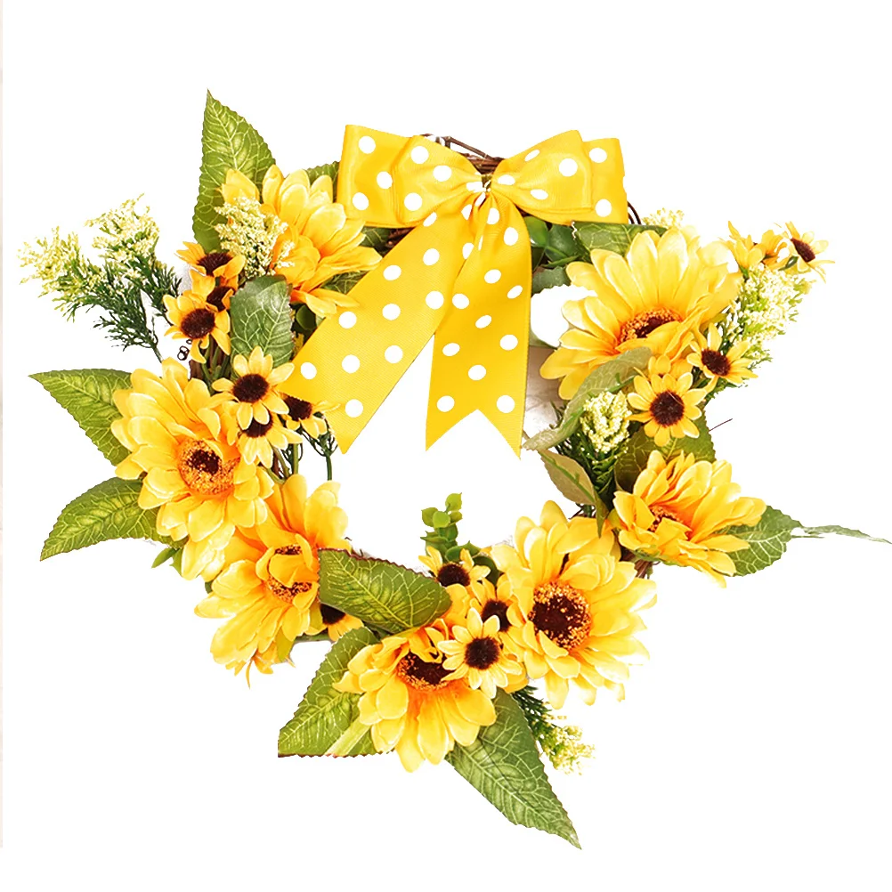 

Large Sunflower Wreath with Green Leaves Artificial Garland for Front Door Wall Wedding Home Party Decor Indoor Covered Outdoor