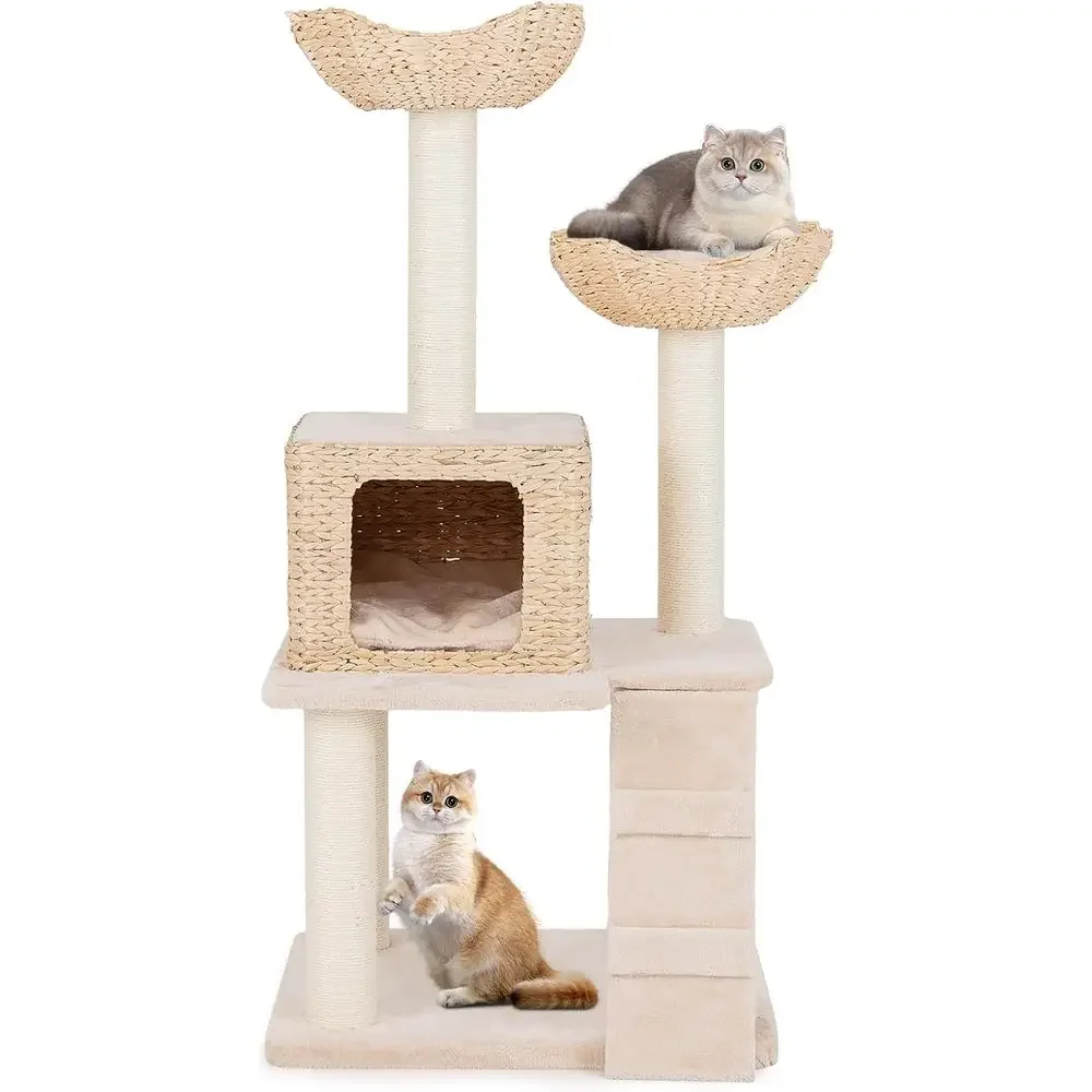 

48 Multi-Level Cat Tower with Sisal Posts, Condo, Perches, and Climbing Ladder - Stylish Indoor Cat Tree with Washable Cushions