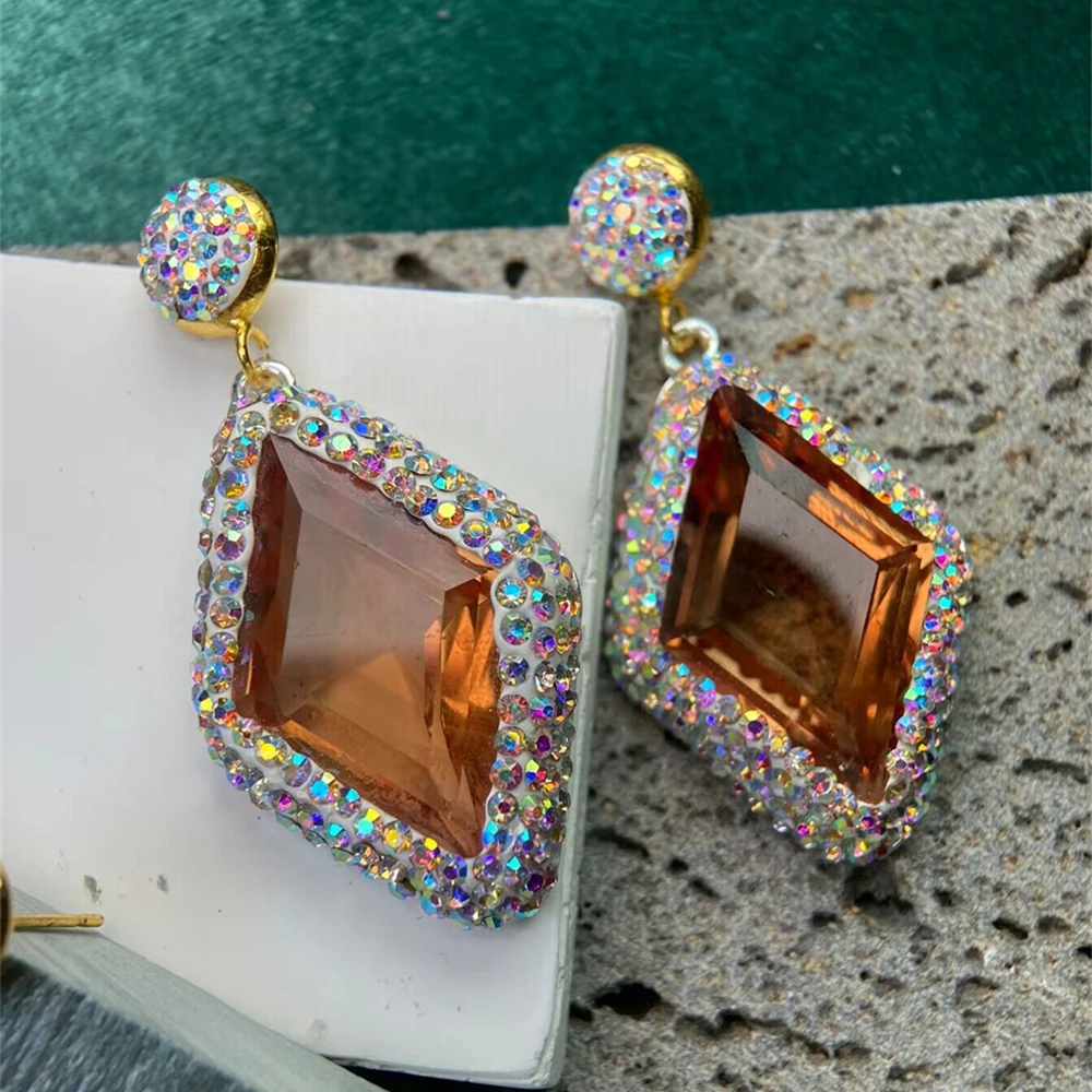 Turkish Women Sudan Color Changed Crystal Rhinestone Earring Zultanite Quartz Drop Wedding Party Acces Jewelry Golden Color