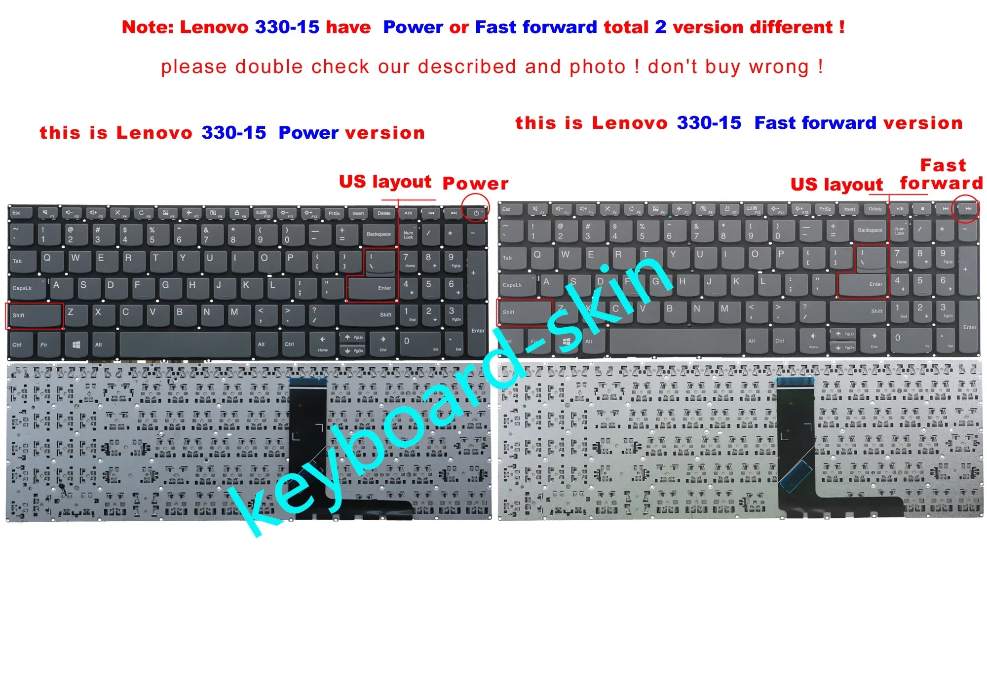 Fast forward US Keyboard No-Backlit for Lenovo 330-15ICH 330-15IGM 330-15ICN 330-15IKB 330-17AS 330-17IC 330-17IKB V330-15ISK