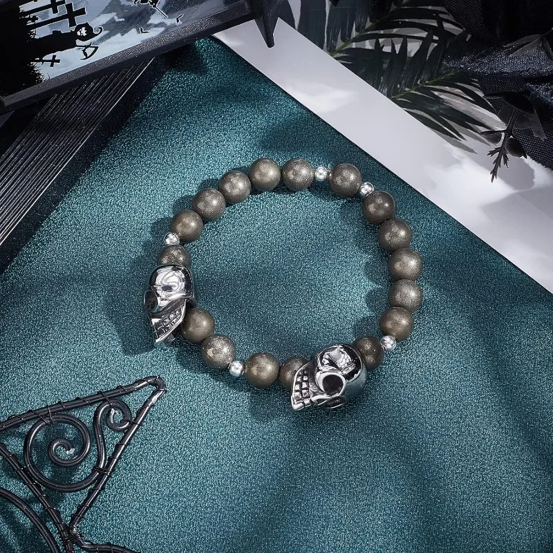 2pcs Stainless Steel Skull Beads Antique Silver Loose Beads 6.5mm Large Hole Finding Beads Halloween Decoration for Jewelry