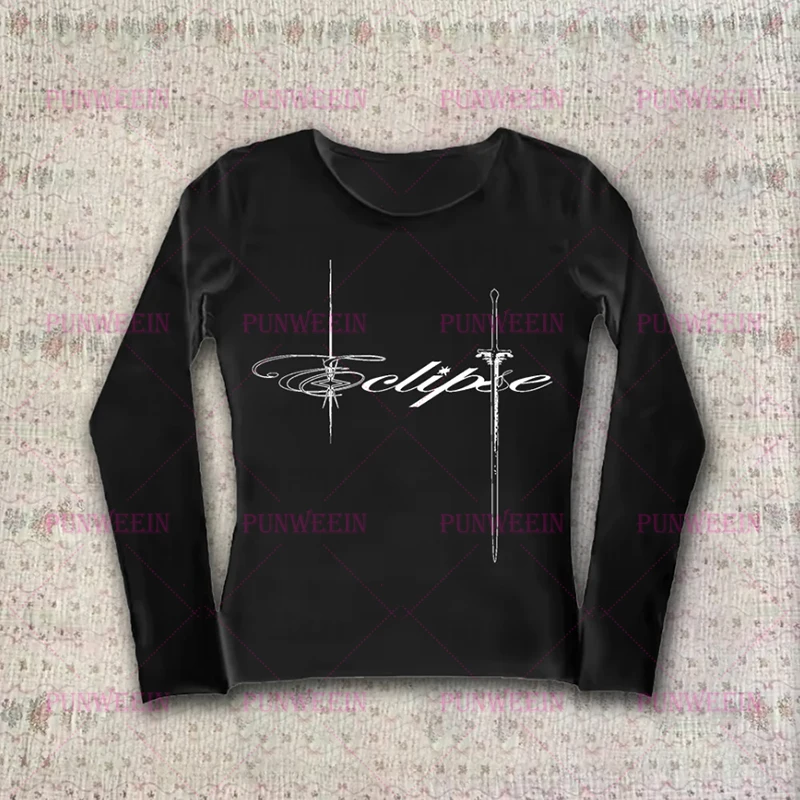 Harajuku Subculture Aesthetic Y2k Crop Tops Punk Gothic t-shirt band Emo Girls Women Graphic Print Slim Long sleeves Baby Tees