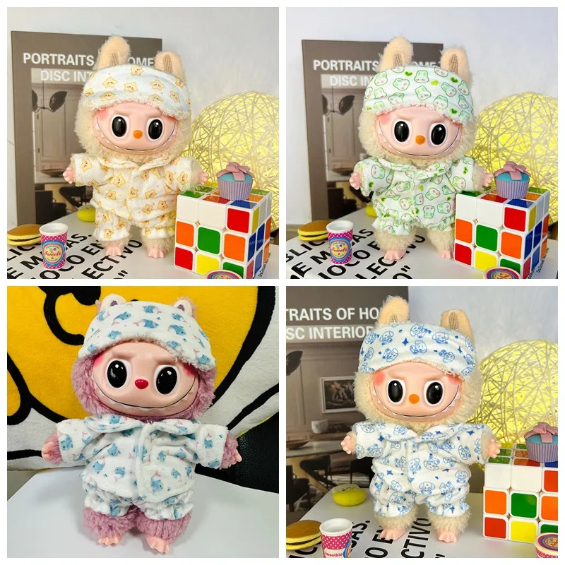 Doll Clothes Accessories for 17cm Labubu Dolls Baby Doll Lovely Pajamas With Eye Mask Stuffed Cotton Toy for Korea Star Kpop EXO