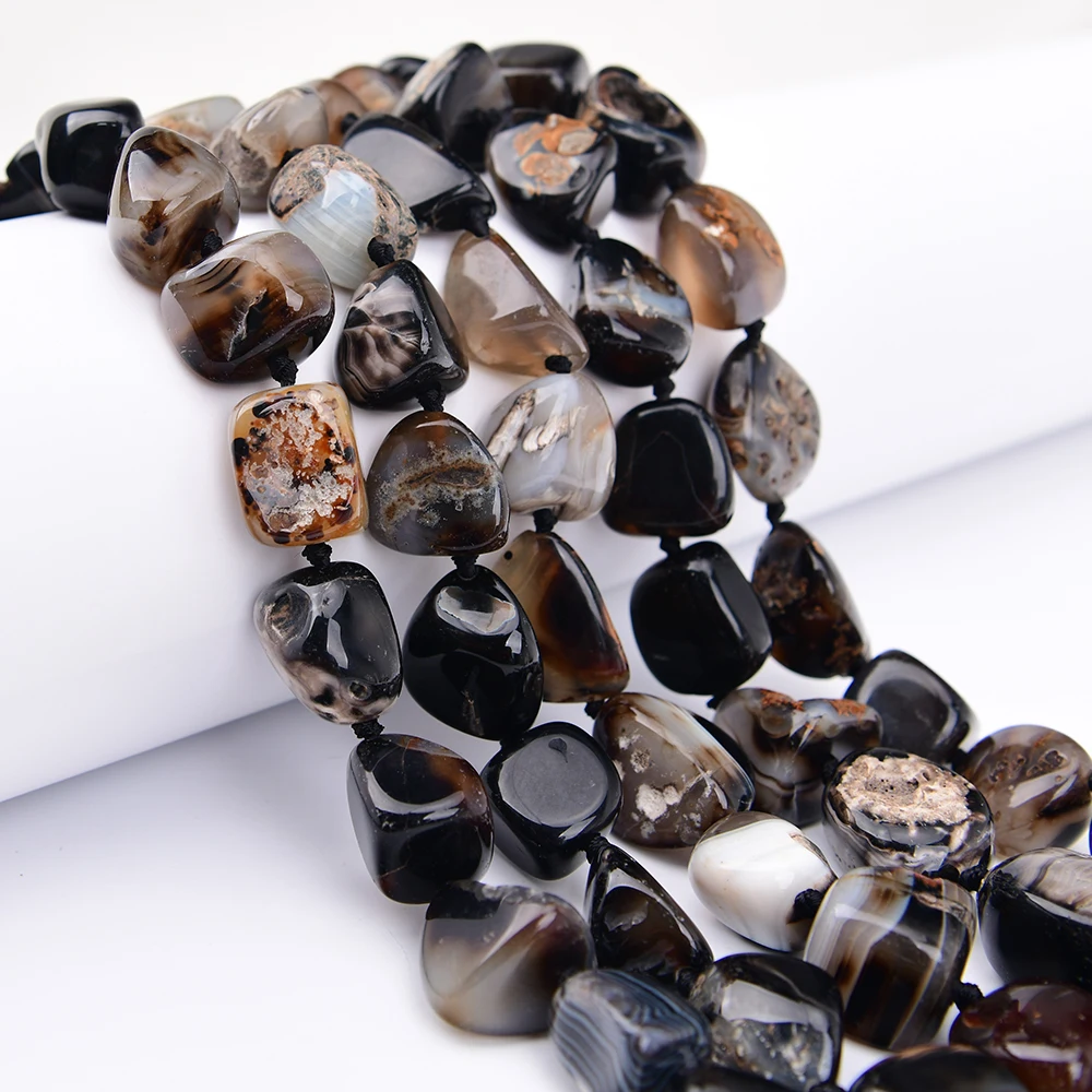 APDGG Big Size Natural Mix Black Agate Stone With Geode Quartz Irregular Nugget Loose Pendant Beads 16'' Strand