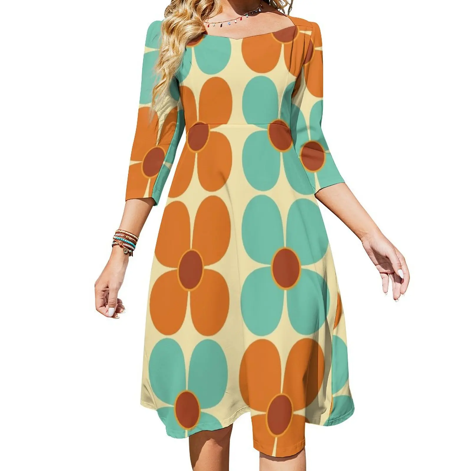 

Retro Land Flower Power Orange and Blue Flare Dress dress women summer 2024 beach dresses dress party night