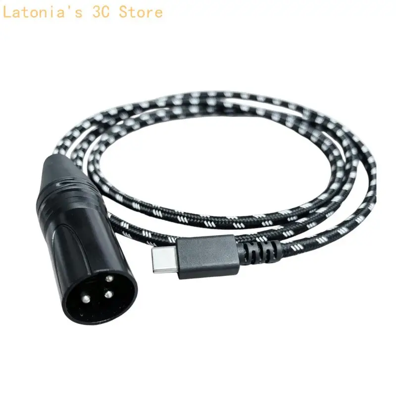 Right-Angle XLR Male to USB C Cable with Textile Outer Cover Headphone Cable X3UB