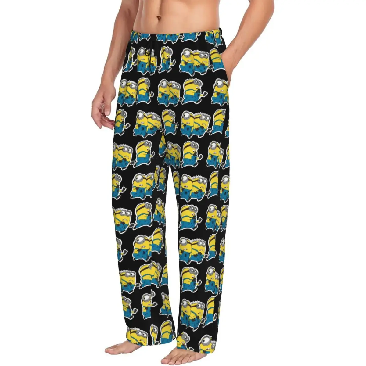 Pantalones de pijama de Minions de dibujos animados personalizados para hombres, ropa de dormir elástica con bolsillos