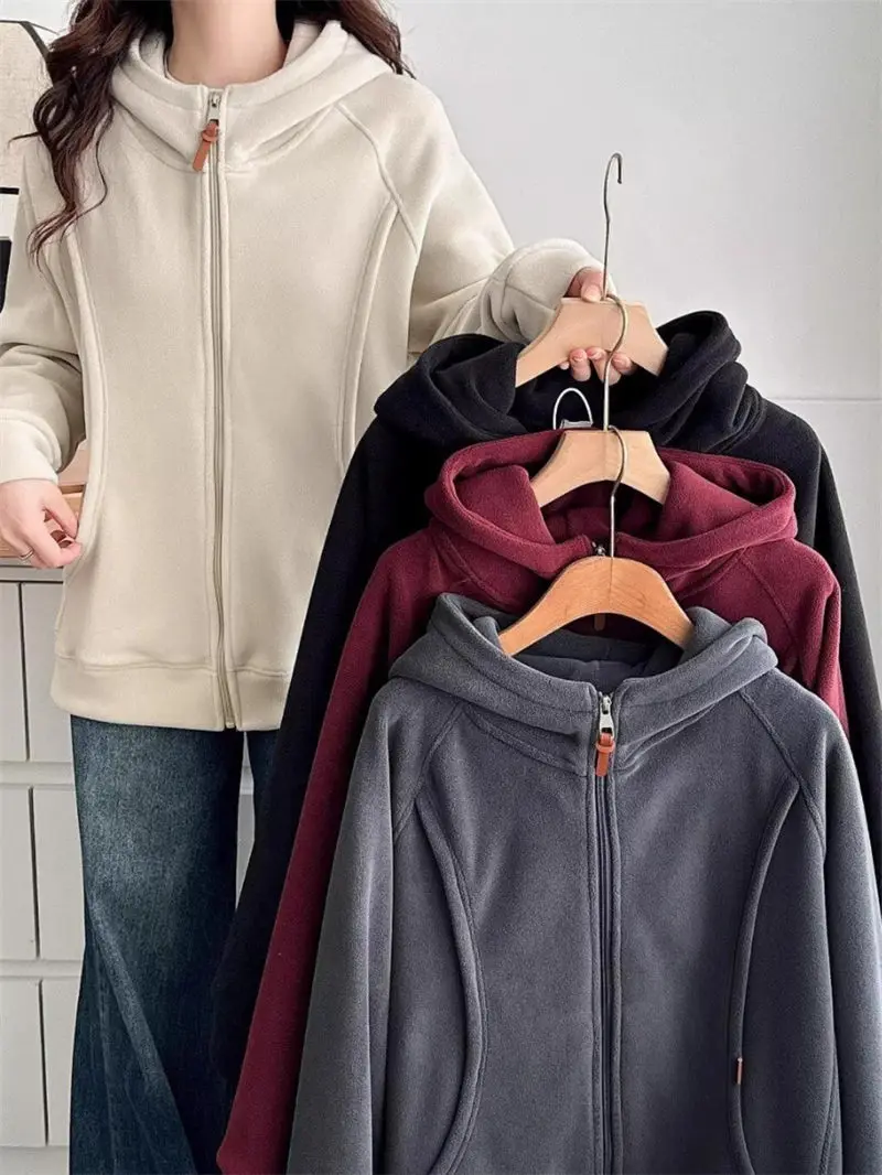 

Sweatshirt Coat Winter Women's Cothing Korean Version Large Size Hoodie Warm Top Zipper Double-Sided Velvet Jacket a522