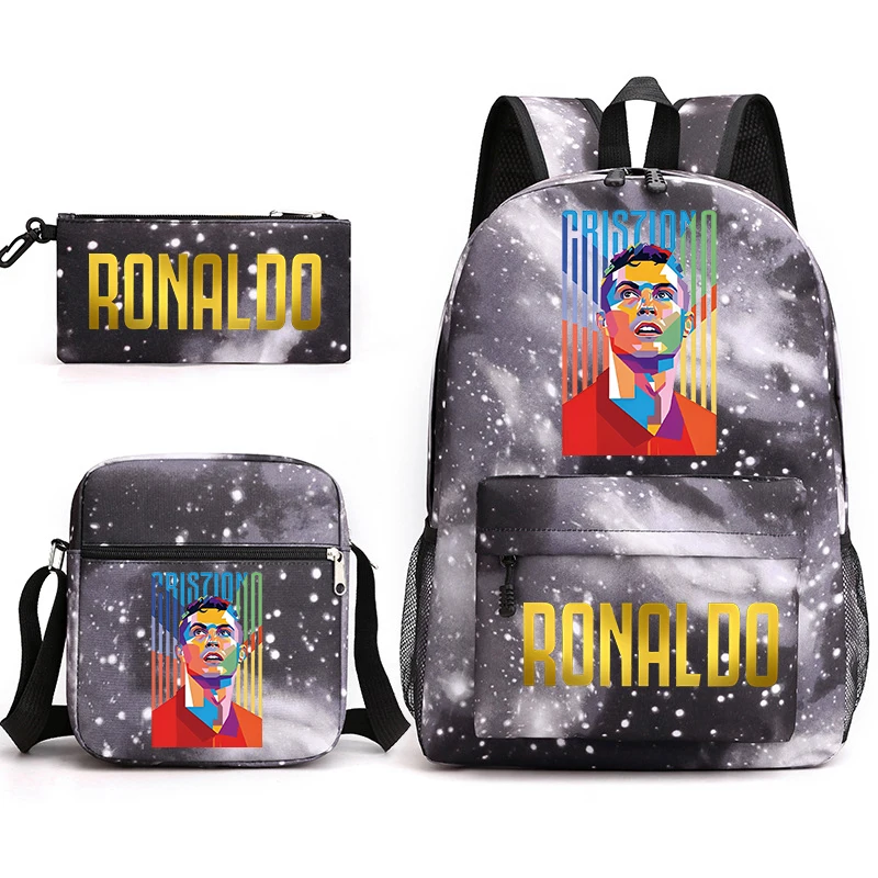 Ronaldo printed student school bag shoulder bag pencil case suit casual backpack suit for boys and girls