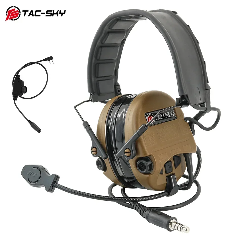 

TS TAC-SKY New Electronic Hearing Protection Pickup Noise Canceling Shooting Tactical Headset, Silicone Earmuffs + RAC 2-Pin PTT