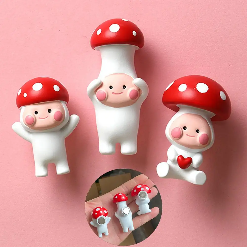 3D Red Mushroom Fridge Magnets Photo Wall 3D Resin Mushrooms Magnetic Detachable Fridge Sticker Home Decorations