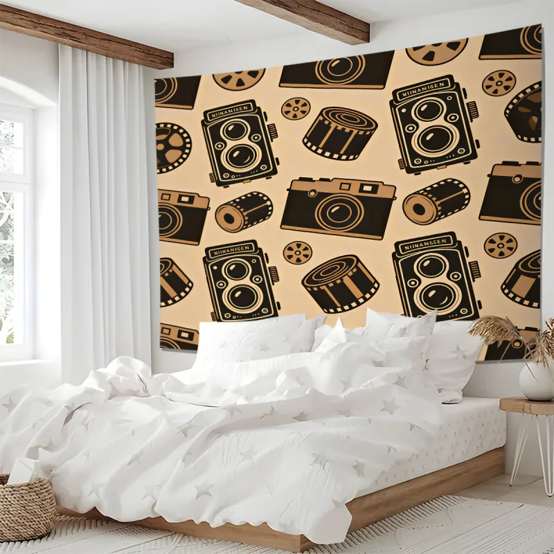 Vintage Camera Film Digital Print Tapestry Wall Hanging Tapestries Wall Blanket Backdrop Decor Retro Photo Studio Living Room